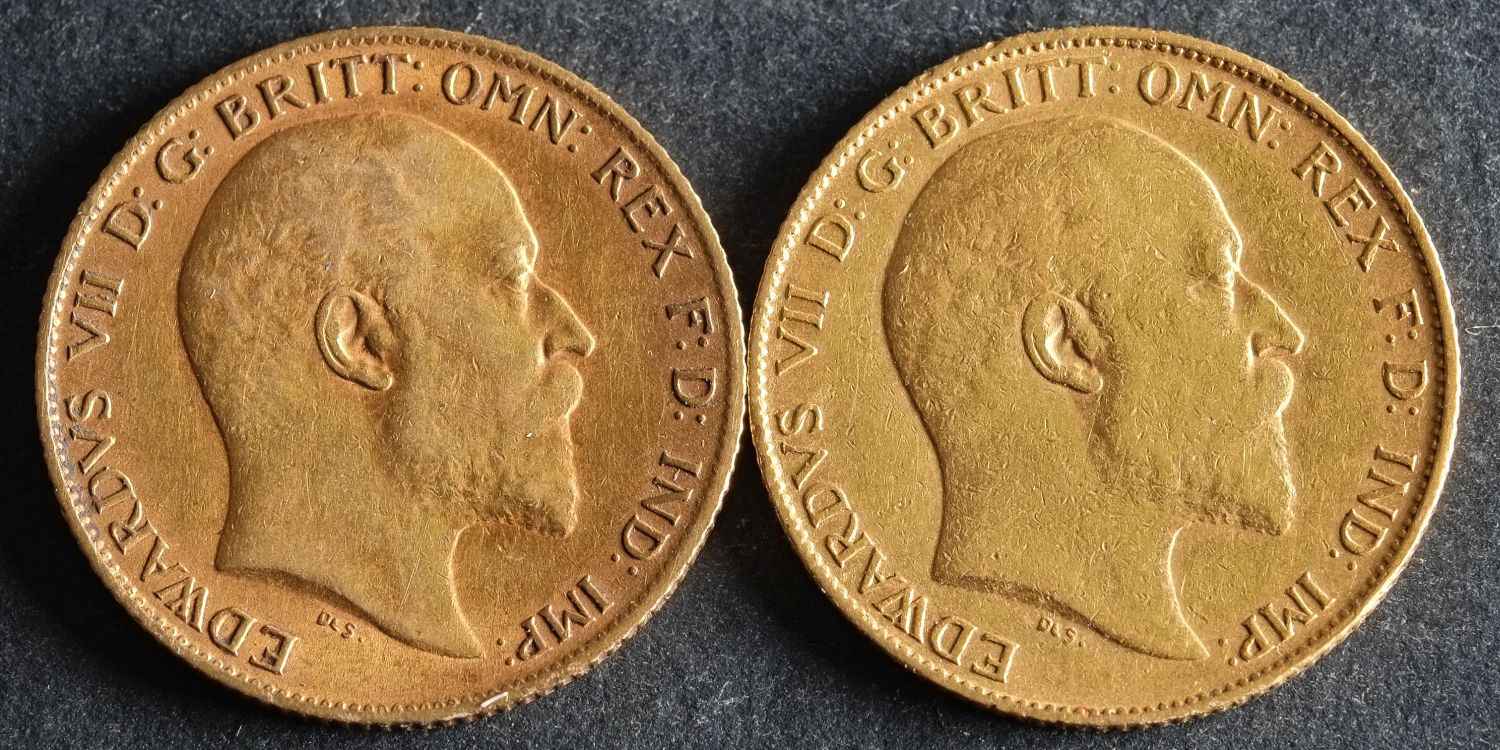 Two Edwardian Half Sovereigns dated 1903 and 1906.