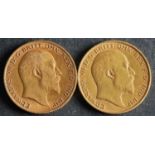 Two Edwardian Half Sovereigns dated 1903 and 1906.