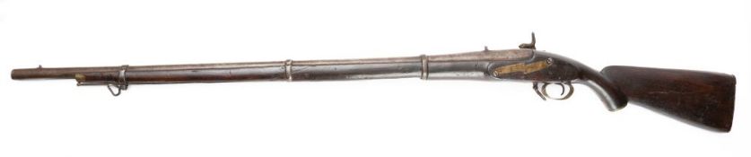 An Indian percussion cap musket, the plain 37 inch triple banded barrel stamped '1/89' ,