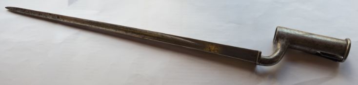 An early 19th century Indian pattern Brown Bess Bayonet: the triangular shaped blade stamped with