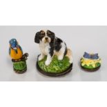 A Halcyon Days enamel box in the form of a Cavalier King Charles Spaniel;