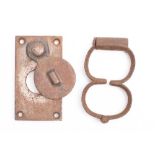 A pair of 19th century steel handcuffs (no key) together with a Dartmoor Prison door peephole (2)