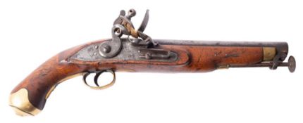 A Victorian flintlock Yeomanry Pistol engraved for the Queens Own Regiment Yeomanry Cavalry