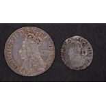 Charles II fourpence with Charles I penny.