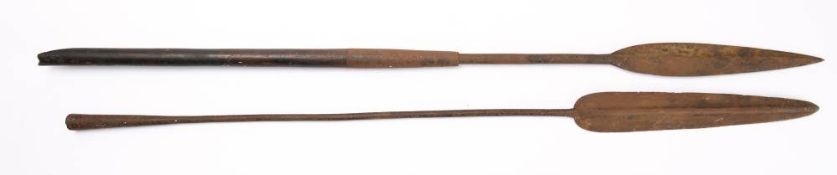 A 19th century steel lance head on a short section of pole,