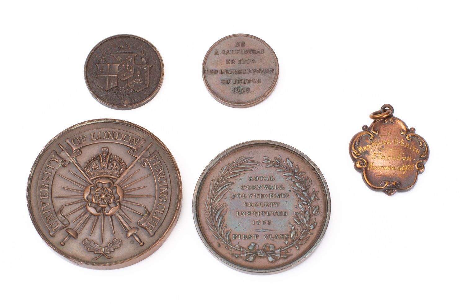 A mixed group of copper and other medallions including James Walt Royal Cornwall Polytechnic medal, - Image 2 of 2