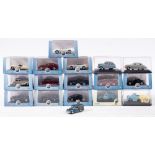 A boxed group of Oxford 1/76th scale vehicles, including railway, commercial and automobile series.