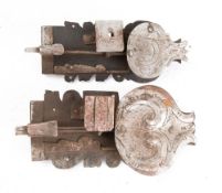 Two 17th/18th century steel locks: both with scrollwork decoration to backplates,