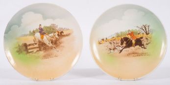 A pair of Foley earthenware equestrian wall plaques ' Hoick!Hoick! Forrard Away!' and 'Hark away!