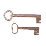Two 19th century French keys: 12cm and 16cm long (2)