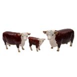 Beswick Hereford Bull, Cow and Calf.