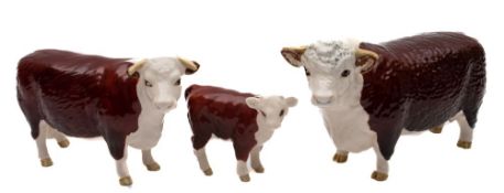 Beswick Hereford Bull, Cow and Calf.