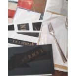 Maritime lot with Cunard interest, Lusitania cap tallies, cutlery.