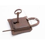 A French wrought iron padlock and key,