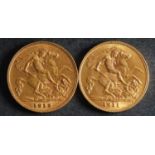 Two George V Half Sovereigns dated 1911 and 1913.