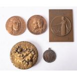 A group of five French bronze commemorative medallions,