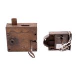 Two 19th century French steel rim locks with keys,