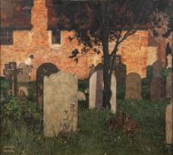 Oswald Moser (British, 1874-1953) An old woman walking through the Churchyard Oil on board,