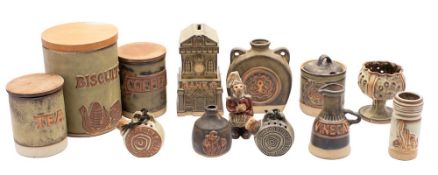 A collection of Tremar stoneware, comprising eight food storage or preserve jars, two jars,