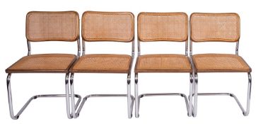 A set of four Italian metal, beechwood and canework 'Cesca' side chairs, after Marcel Breuer,