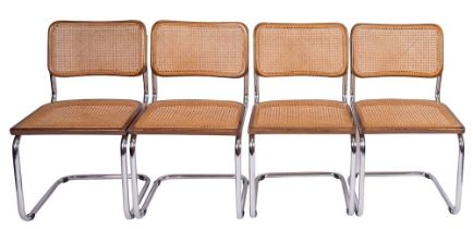 A set of four Italian metal, beechwood and canework 'Cesca' side chairs, after Marcel Breuer,