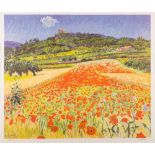 *Frederick Gore (British 1913-2009) Sunflowers, A field of Poppies, Lacoste and Bonnieux,