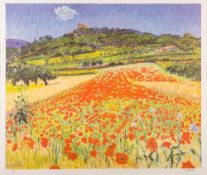 *Frederick Gore (British 1913-2009) Sunflowers, A field of Poppies, Lacoste and Bonnieux,