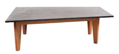 A Continental marble topped teak coffee table,