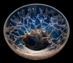 A Lalique Bowl 'Gui', of mildly opalescent colour the exterior moulded with Mistletoe,