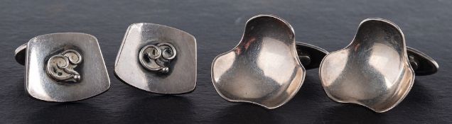 Two pairs of Modernist cufflinks, including a pair of trefoil, concave form, stamped 'DENMARK',