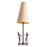 A brass and painted metal figural table lamp,