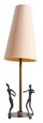 A brass and painted metal figural table lamp,