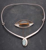 Two pieces of Modernist Finnish gemset silver jewellery,