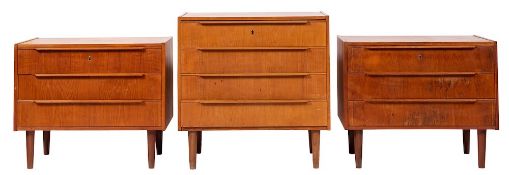 A pair of Danish teak veneered low chests of drawers, by Steens,