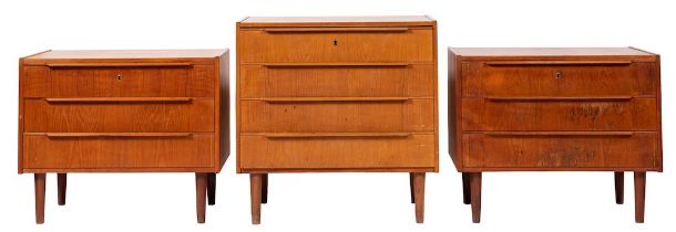 A pair of Danish teak veneered low chests of drawers, by Steens,