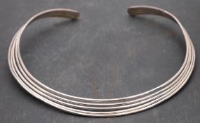 A five-strand silver torque necklace, with import marks for Sheffield, 1996, inner diameter ca.