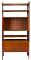 A teak modular wall shelving and cupboard unit, probably by Ladderax,