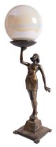 A gilt bronze figural table lamp in Art Deco style,