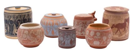 *Austin Hleza [1949 - 1997] Swaziland, a group of pottery, comprising four jars and covers,