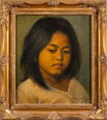 Dullah (Indonesian, 1919-1996) Portrait of a young girl signed lower right oil on canvas 34 x 29cm.