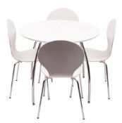 A white laminate and metal breakfast table and four matching ''Ant'' chairs,