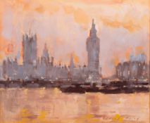 *Sydney Foley (British, 1916-2001) December Sunset, Westminster signed lower right oil on board 23.