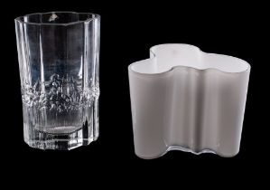 Two Iitala glass vases comprising an Avena vase after a design by Tapio Wirkkala and a cased Savoy