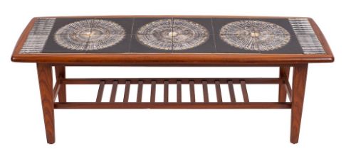 A teak and tile topped coffee table, retailed by Heals,