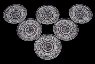 Six Iittala glass' dewdrop plates' after a design by Oiva Toikka each moulded on the underside with
