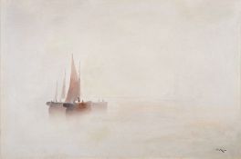 Joachim Hierschl-Minerbi (Austrian,1834-1905) Fishing Boats in a calm Oil on canvas 59.