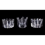 Three Orrefors heavy glass bowls, of externally ribbed flower head form,