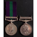 Two Elizabeth II General Service Medals. '1223 Pte Muhammad Ali TOS' with Arabian Peninsular clasp.