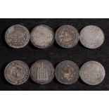 Four shilling tokens, all 1811, Bristol. Merthyr, Chichester and Isle of Wight.