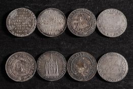 Four shilling tokens, all 1811, Bristol. Merthyr, Chichester and Isle of Wight.